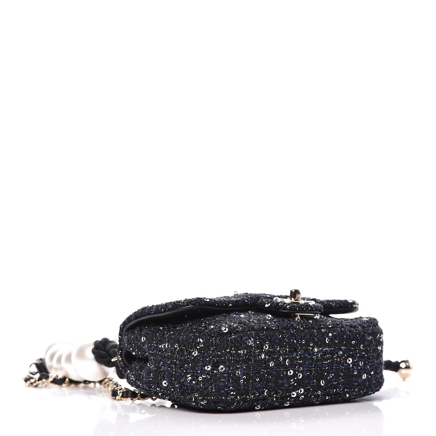 Tweed Mini Pearl Handle Flap Black Ecru