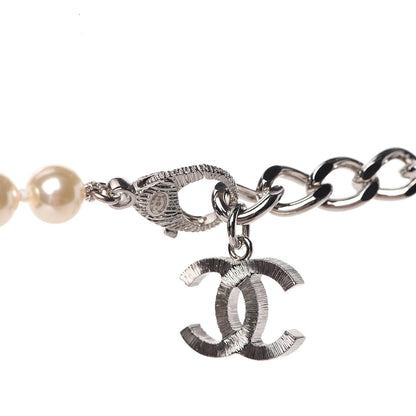 Chanel Pearl Baguette Crystal CC Long Necklace Silver 4 of 5