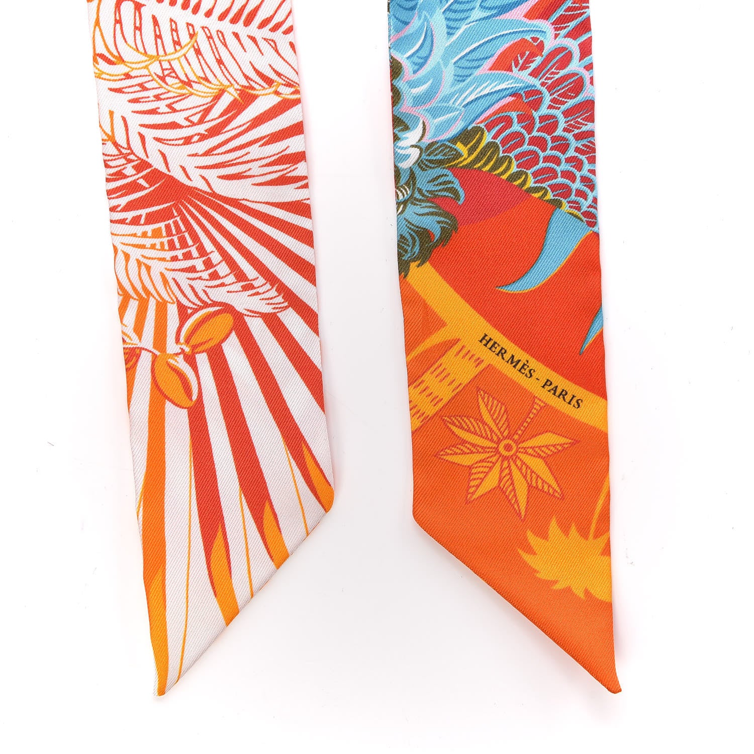 Hermes Silk Mythiques Phoenix Coloriages Twilly Blanc Orange Bleu 3 of 5