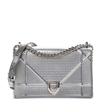 Christian Dior Metallic Patent Micro-Cannage Medium Diorama Flap Bag Silver 1 of 14