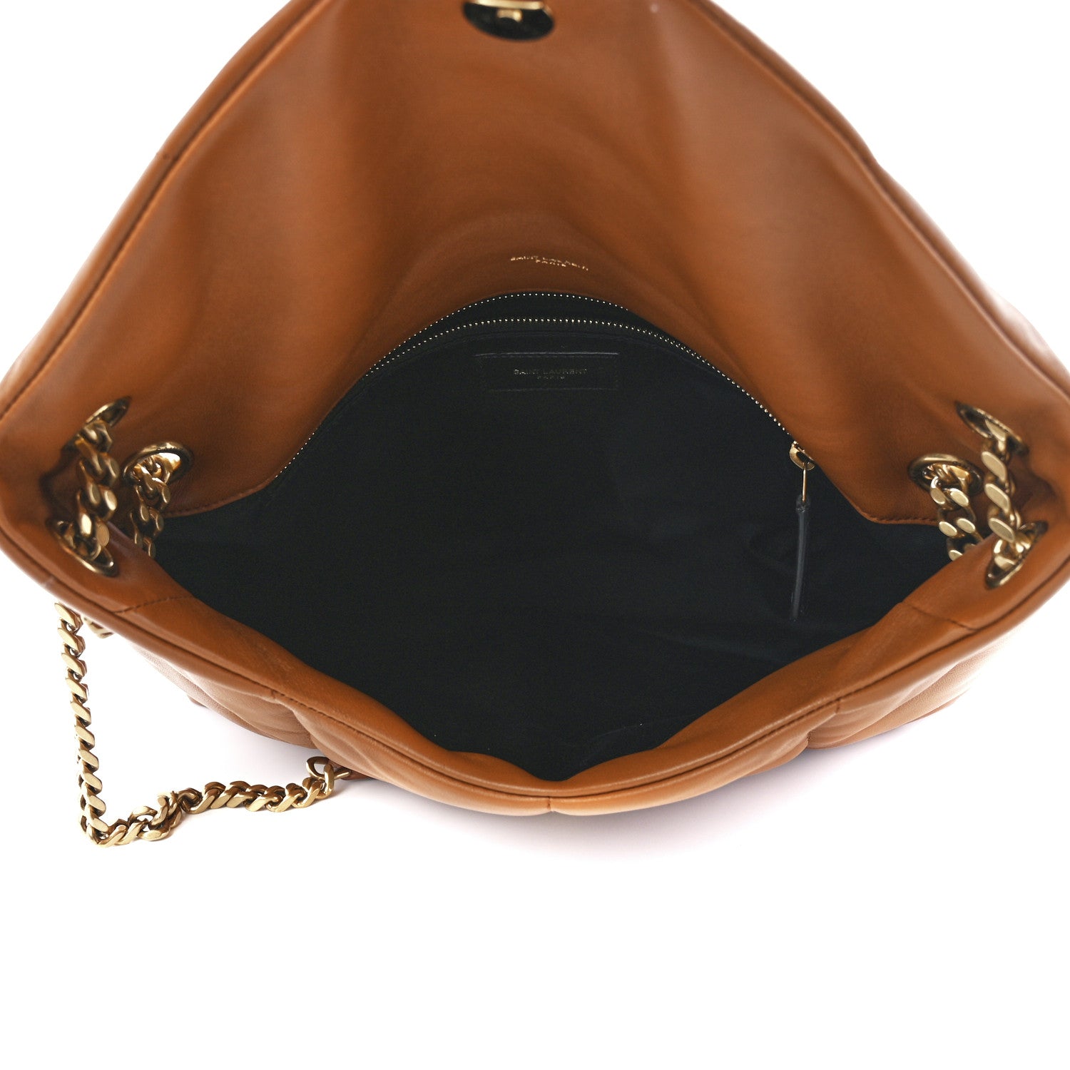 Saint Laurent Lambskin Quilted Medium Loulou Puffer Monogram Chain Satchel Miel Dark 5 of 12