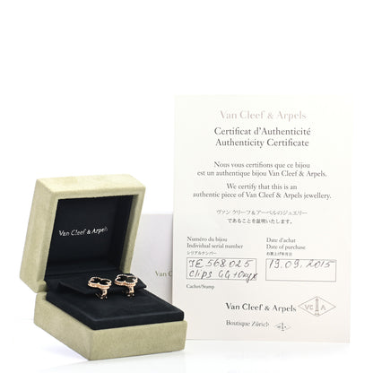 Van Cleef & Arpels 18K Yellow Gold Black Onyx Vintage Alhambra Earrings 5 of 5