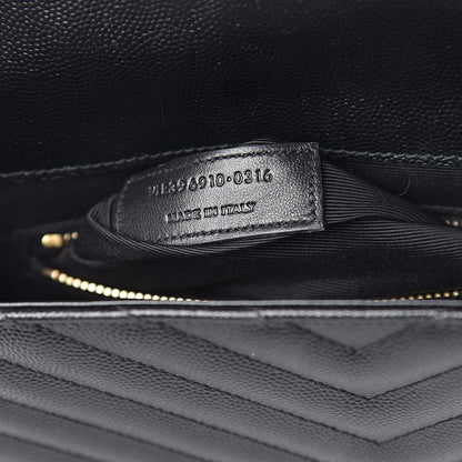 Saint Laurent Grain De Poudre Matelasse Chevron Large Monogram Satchel Black 7 of 14