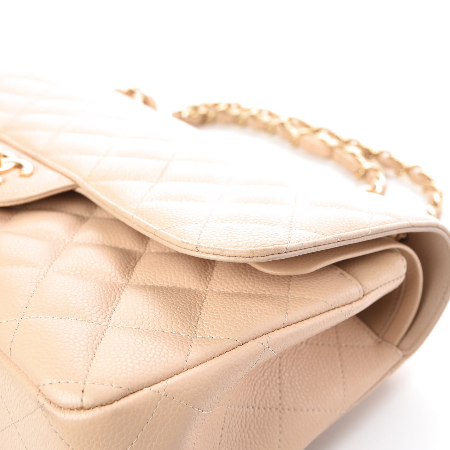 Caviar Quilted Jumbo Double Flap Beige Clair