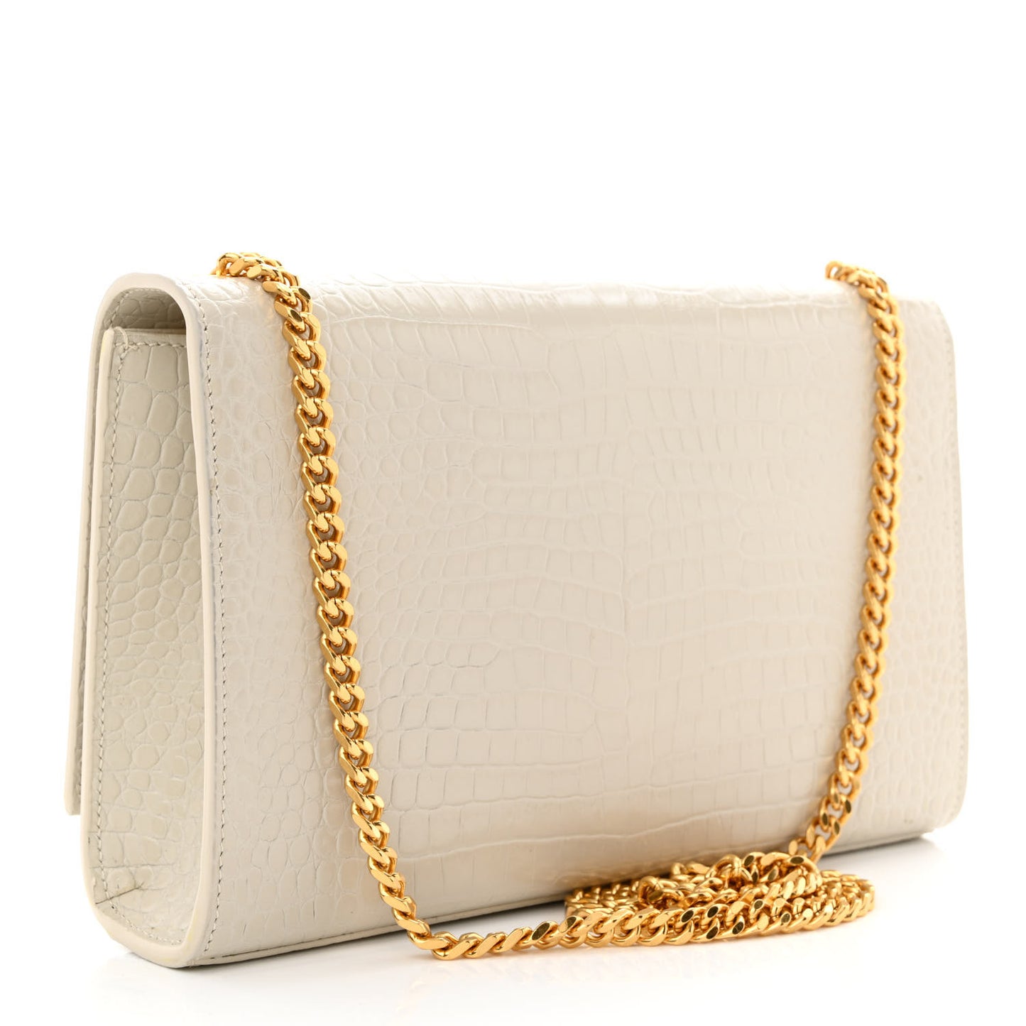 Calfskin Crocodile Embossed Medium Classic Monogram Kate Tassel Satchel Crema Soft