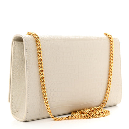 Saint Laurent Calfskin Crocodile Embossed Medium Classic Monogram Kate Tassel Satchel Crema Soft 3 of 15
