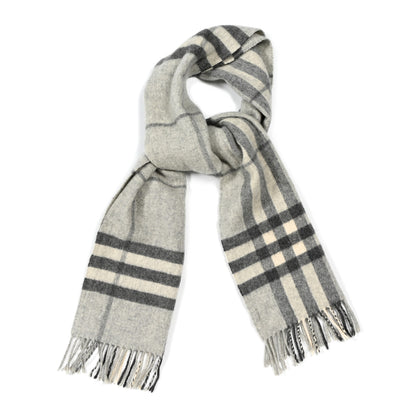 Burberry Cashmere Giant Check Fringe Scarf Pale Grey 1 of 4