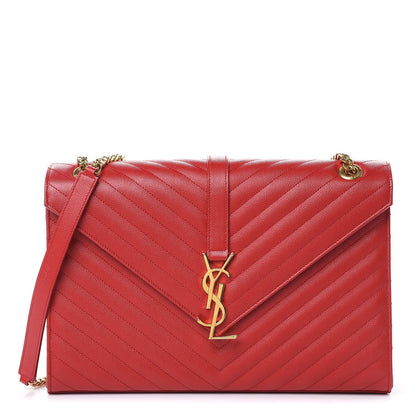 Saint Laurent Grain De Poudre Matelasse Chevron Large Monogram Satchel Lipstick Red 1 of 10