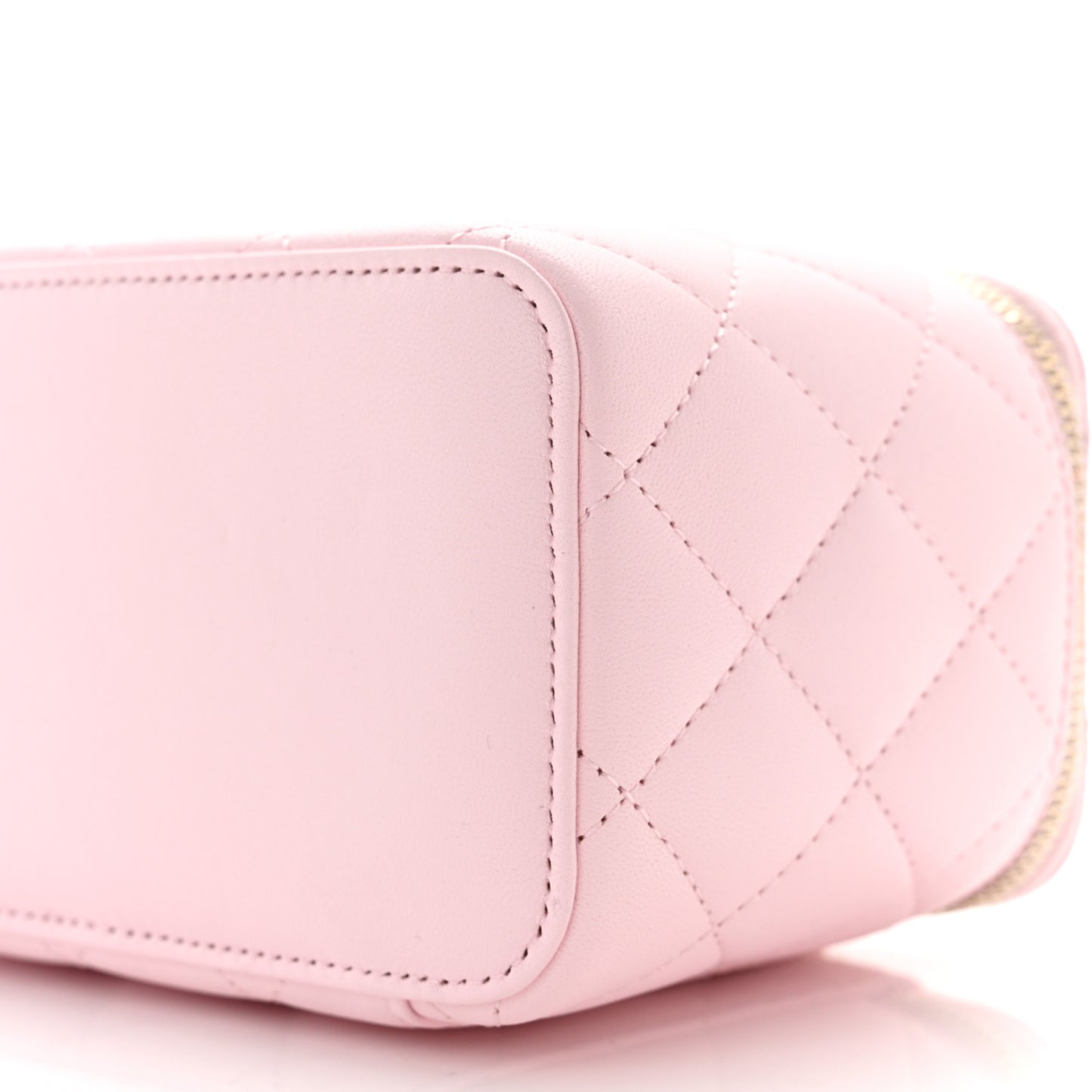 Lambskin Quilted Small Top Handle Vanity Case With Chain Light Pink