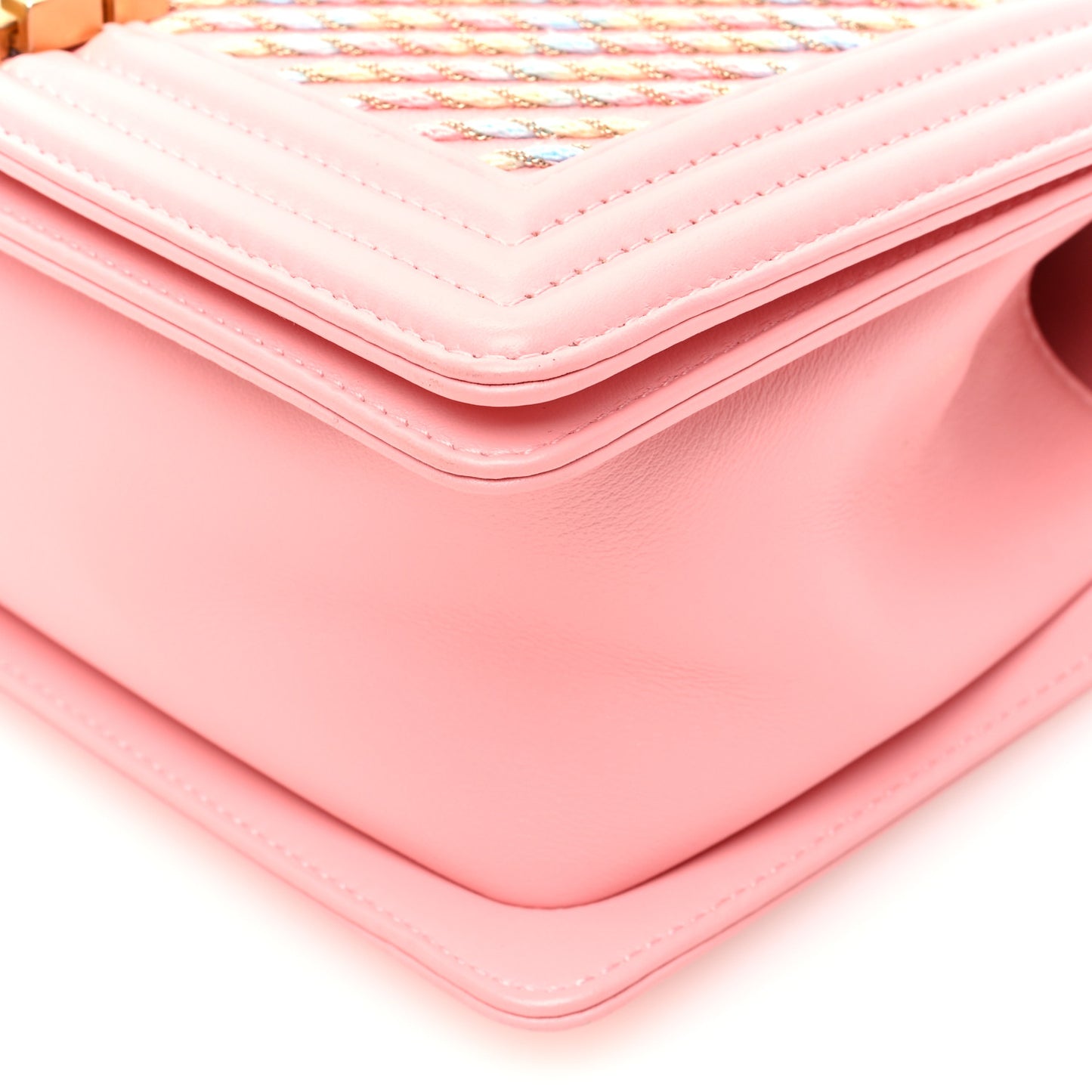 Calfskin Chevron Embroidered Medium Boy By The Sea Flap Pink