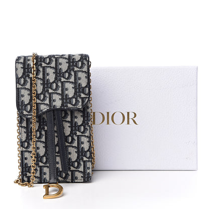 Christian Dior Oblique Saddle Clutch Chain Blue 10 of 10