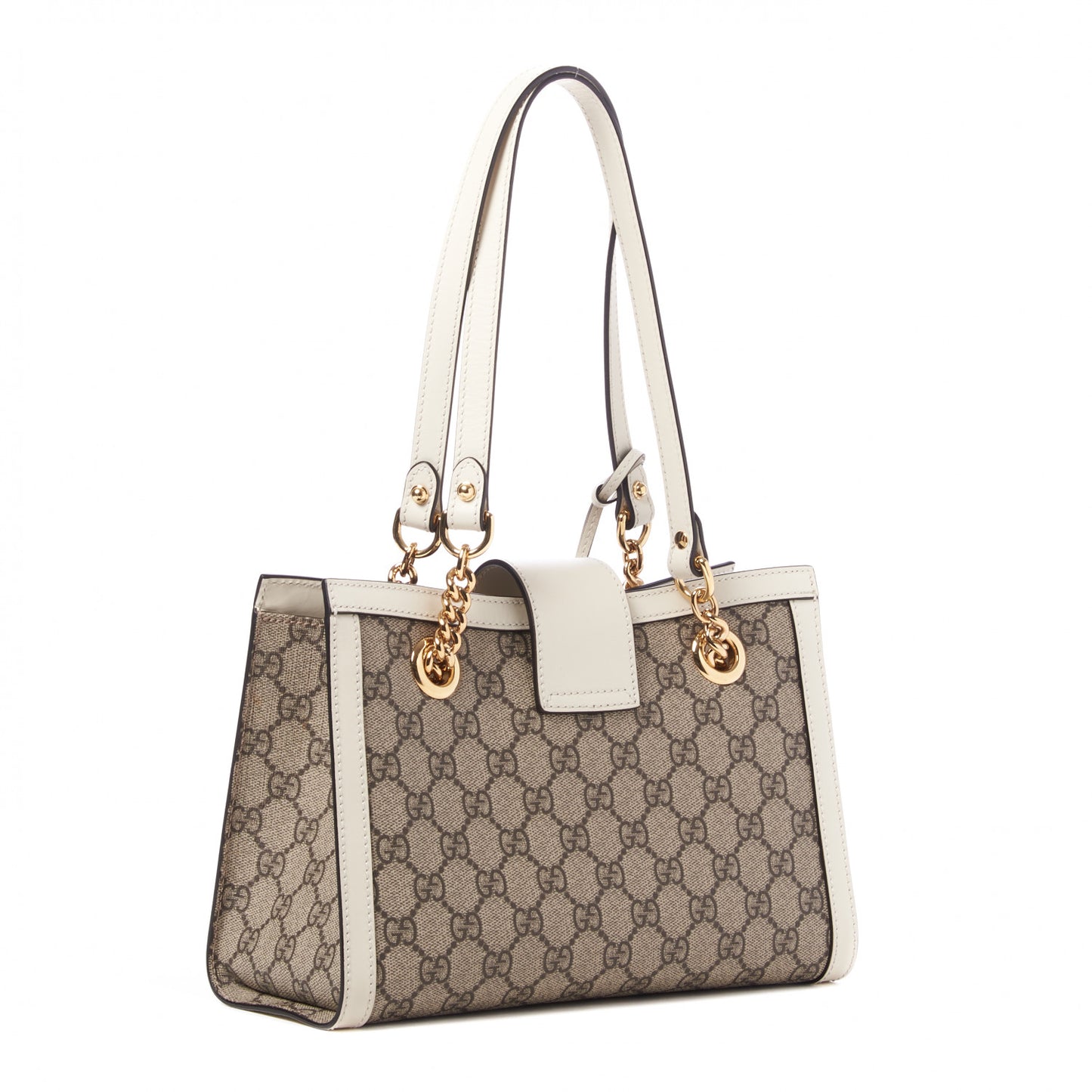 GG Supreme Monogram Moon Calfskin Small Padlock Tote Beige Ebony Mystic White