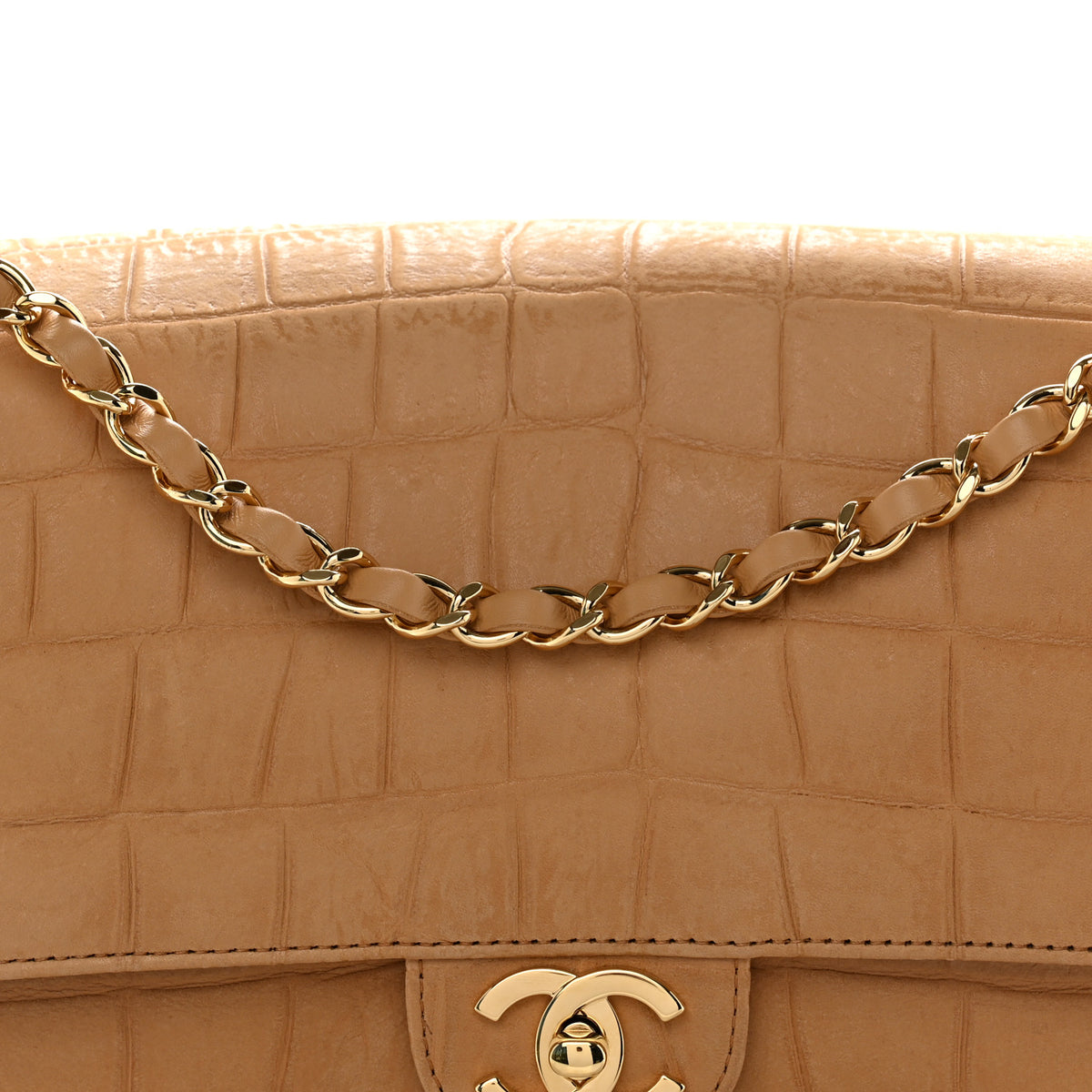 Chanel Suede Calfskin Crocodile Embossed Small Souplissimo Maxi Flap Camel 8 of 10