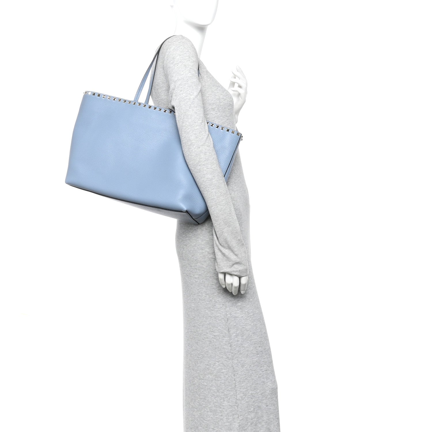 Valentino Garavani Grained Calfskin Rockstud Shoulder Tote Niagara 2 of 12