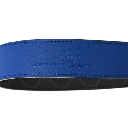 Gucci GG Supreme Monogram Plutone Calfskin Enamel Double G 30mm Belt 85 34 Black Metal Blue 3 of 5