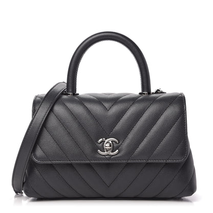 Chanel Caviar Chevron Quilted Mini Coco Handle Flap Dark Grey 1 of 11