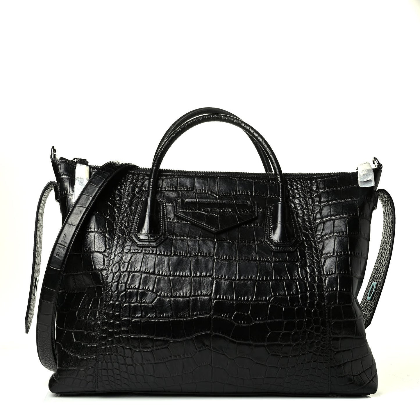Calfskin Crocodile Embossed Medium Soft Antigona Black