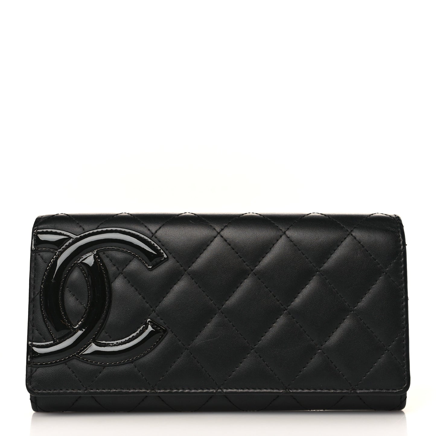 Calfskin Quilted Cambon Gusset Flap Wallet Black