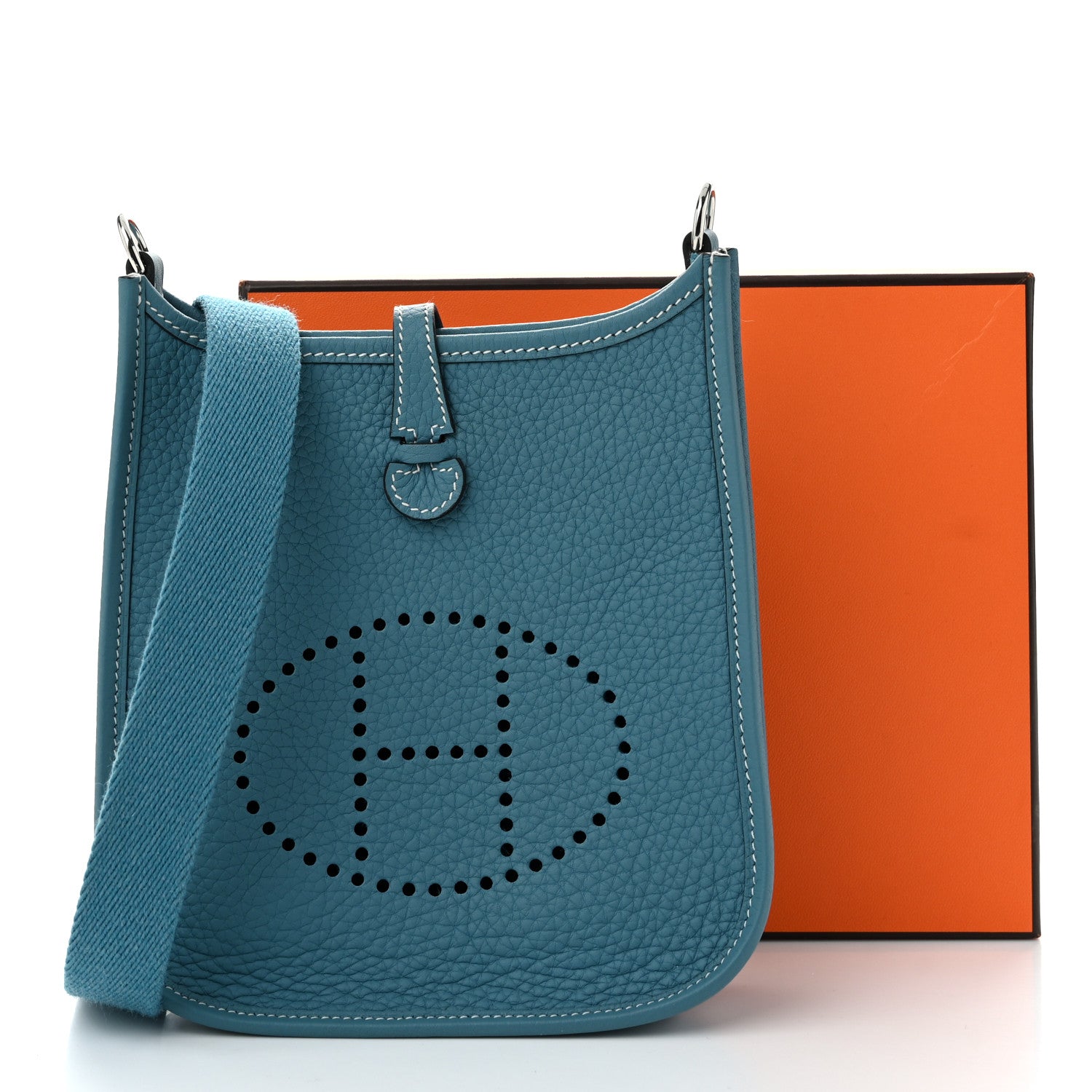Hermes Taurillon Clemence Evelyne TPM New Blue Jean 11 of 11