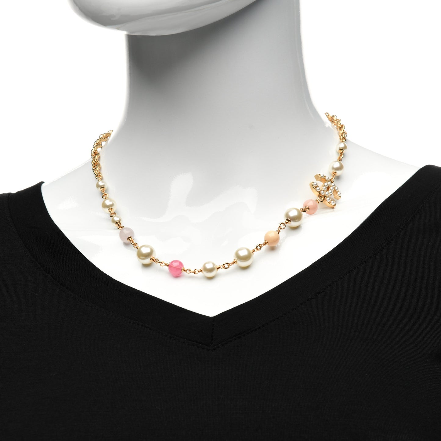 Pearl Bead CC Neckace Gold Pink