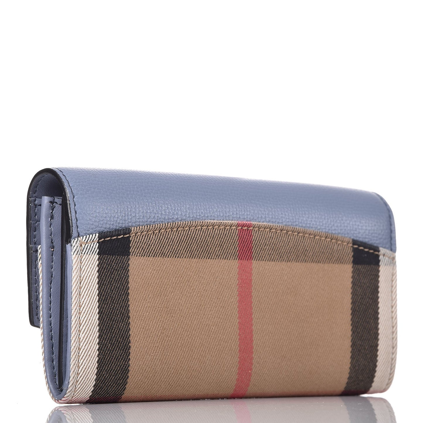 Calfskin House Check Porter Continental Wallet Slate Blue
