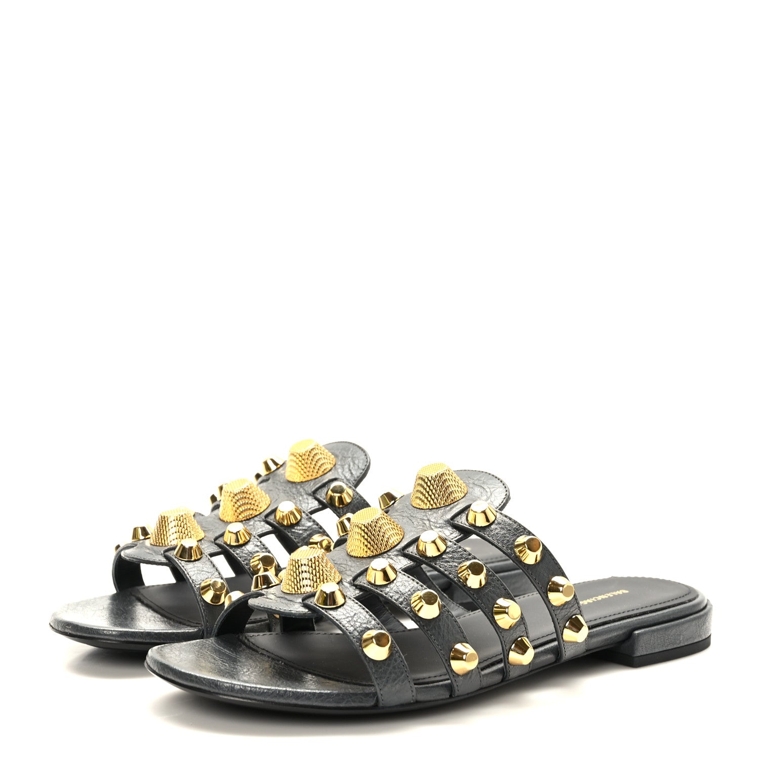 Balenciaga Agneau Lambskin Giant Gold Hardware Flat Sandals 36 Grey 4 of 9