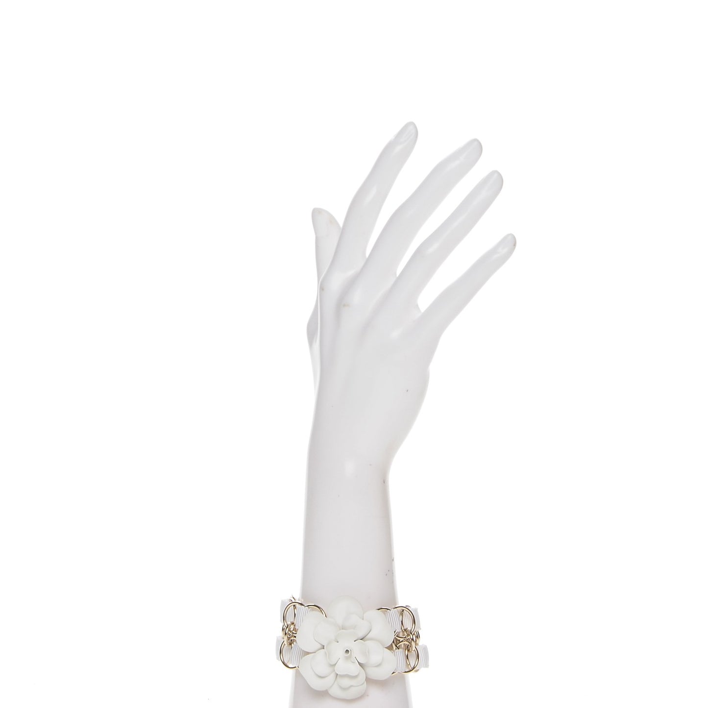 Resin Camellia Chain Ribbon Bracelet White