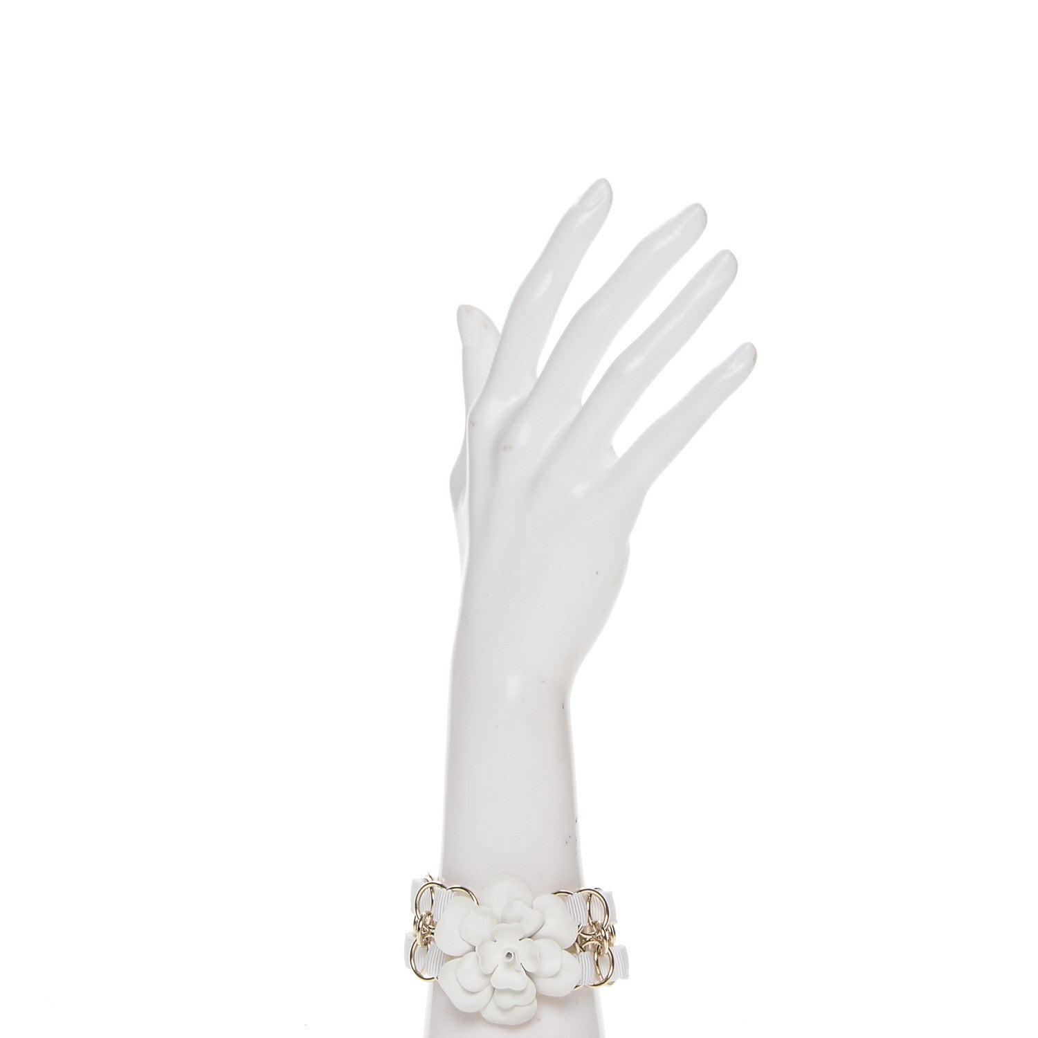 Chanel Resin Camellia Chain Ribbon Bracelet White 2 of 6
