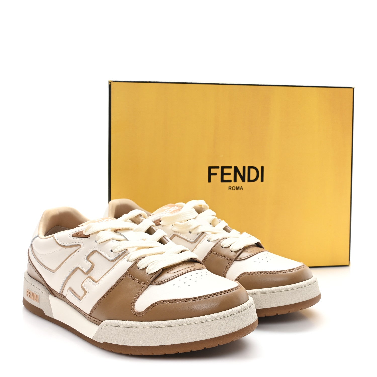 Fendi Vitello Mens Fendi Match Low Top Sneakers 10 Beige Brown 10 of 10