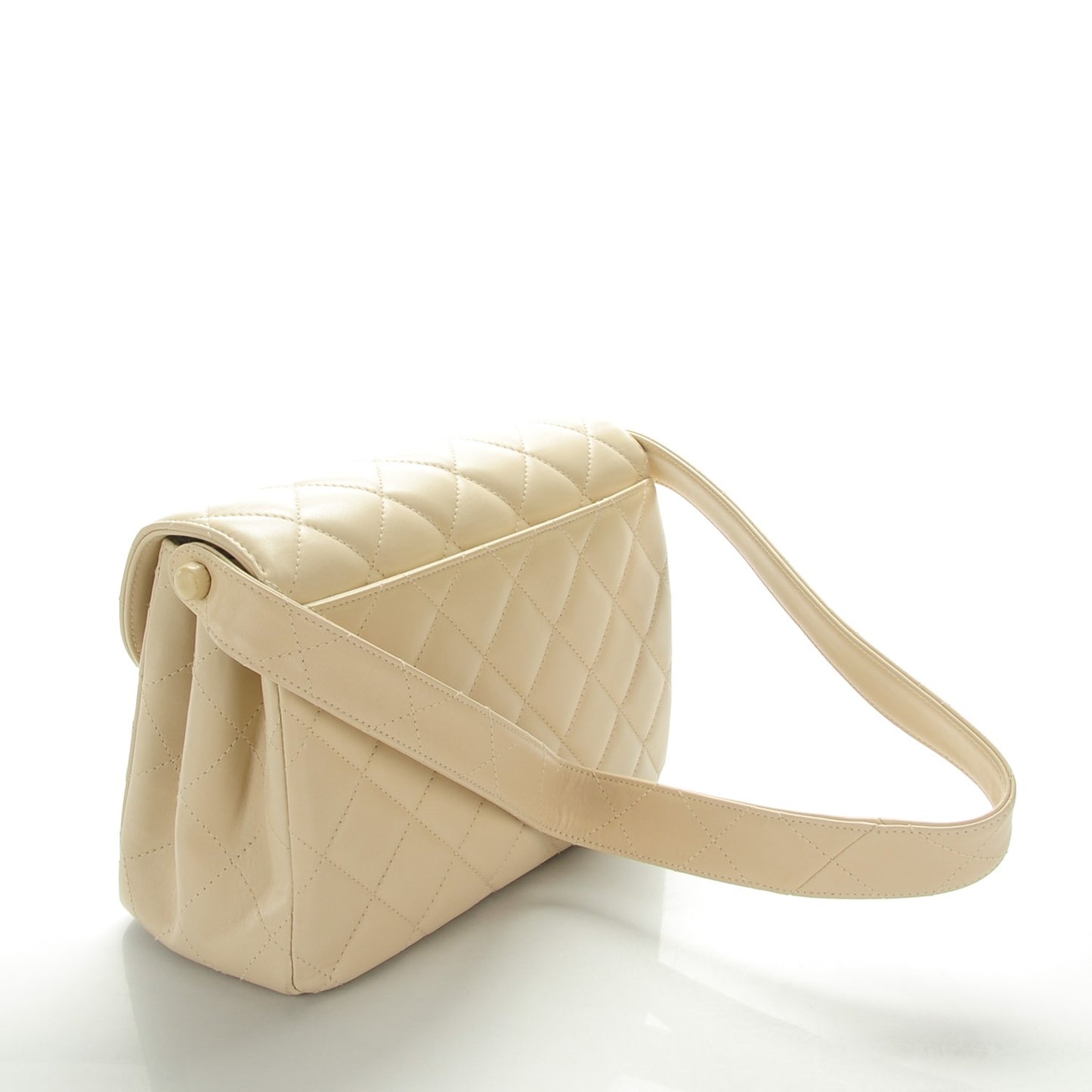 Lambskin Quilted Flap Shoulder Bag Beige Clair