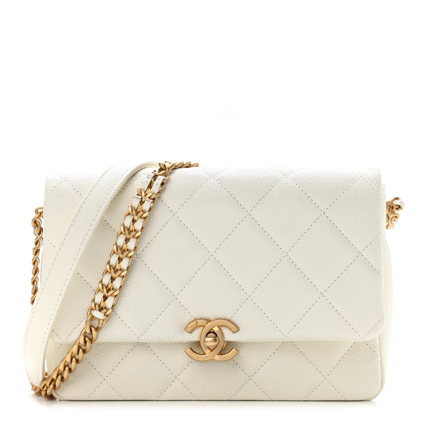 Caviar Quilted Small Chain Melody Flap White