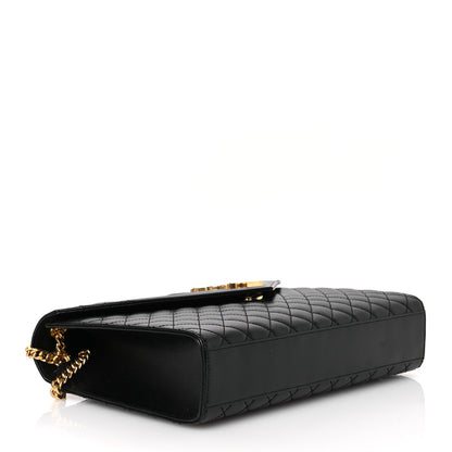 Saint Laurent Grain De Poudre Textured Mixed Matelasse Large Triquilt Monogram Satchel Black 4 of 11