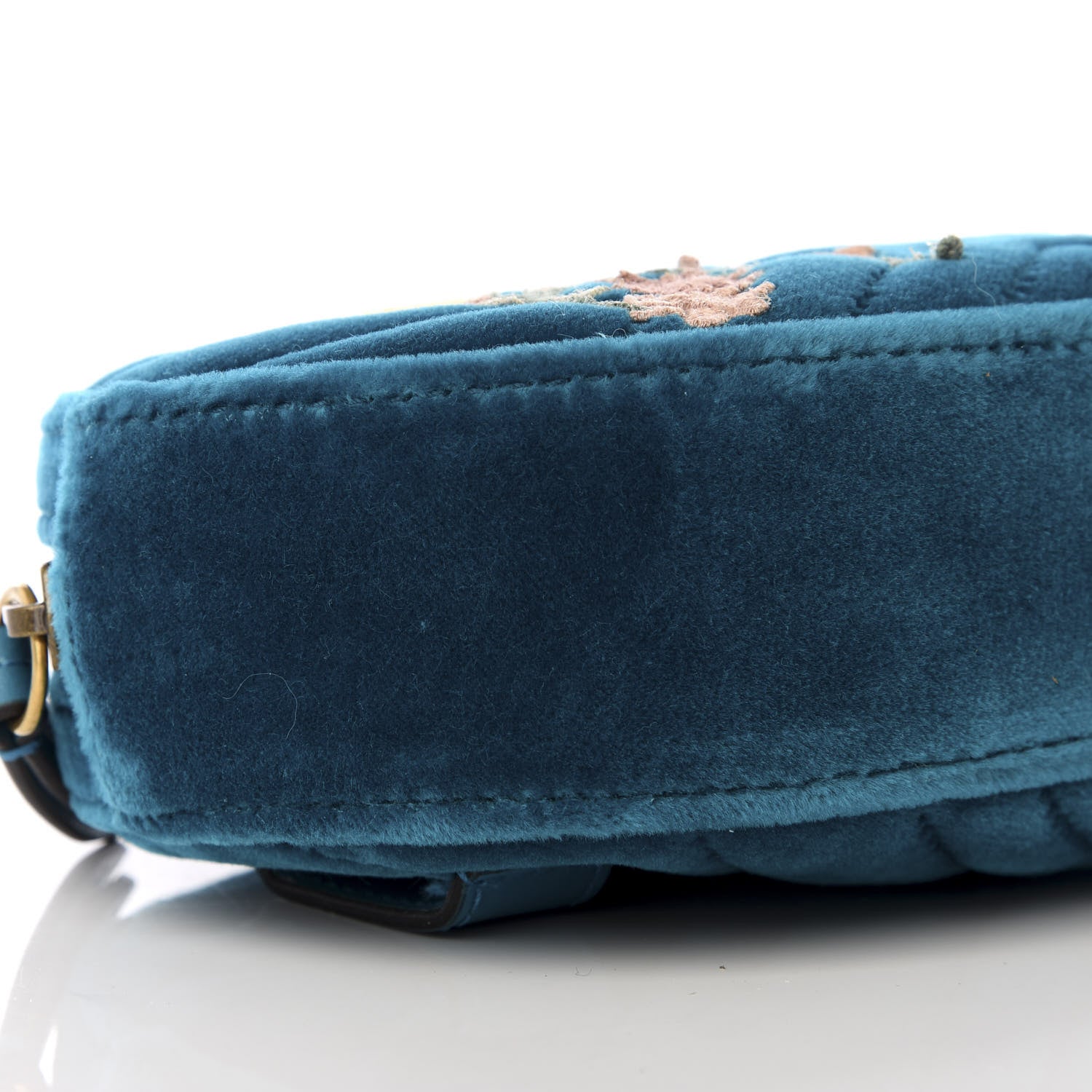 Gucci Velvet Matelasse Embroidered GG Marmont Belt Bag 75 30 Pavone Cyan 6 of 8