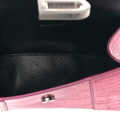 Balenciaga Metallic Shiny Calfskin Crocodile Embossed Hourglass Top Handle Bag XS Pink 5 of 8