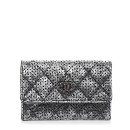 Chanel Metallic Calfskin Perforated Quilted Card Holder Grey 1 of 8