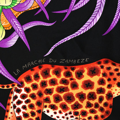 Hermes Silk La Marche Du Zambeze Scarf 90 Black Corail Vert 5 of 5