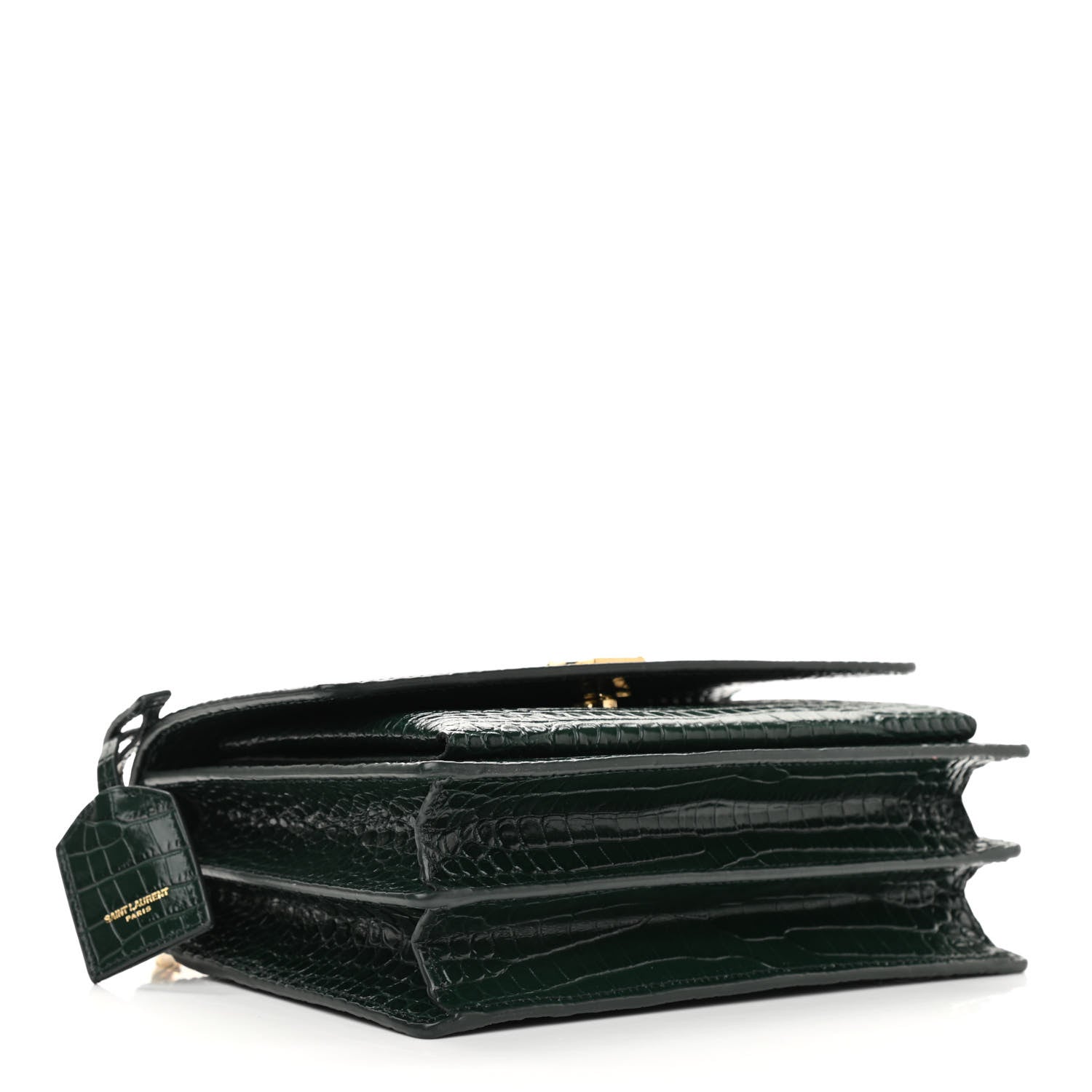 Saint Laurent Calfskin Crocodile Embossed Medium Monogram Sunset Dark Mint 3 of 8
