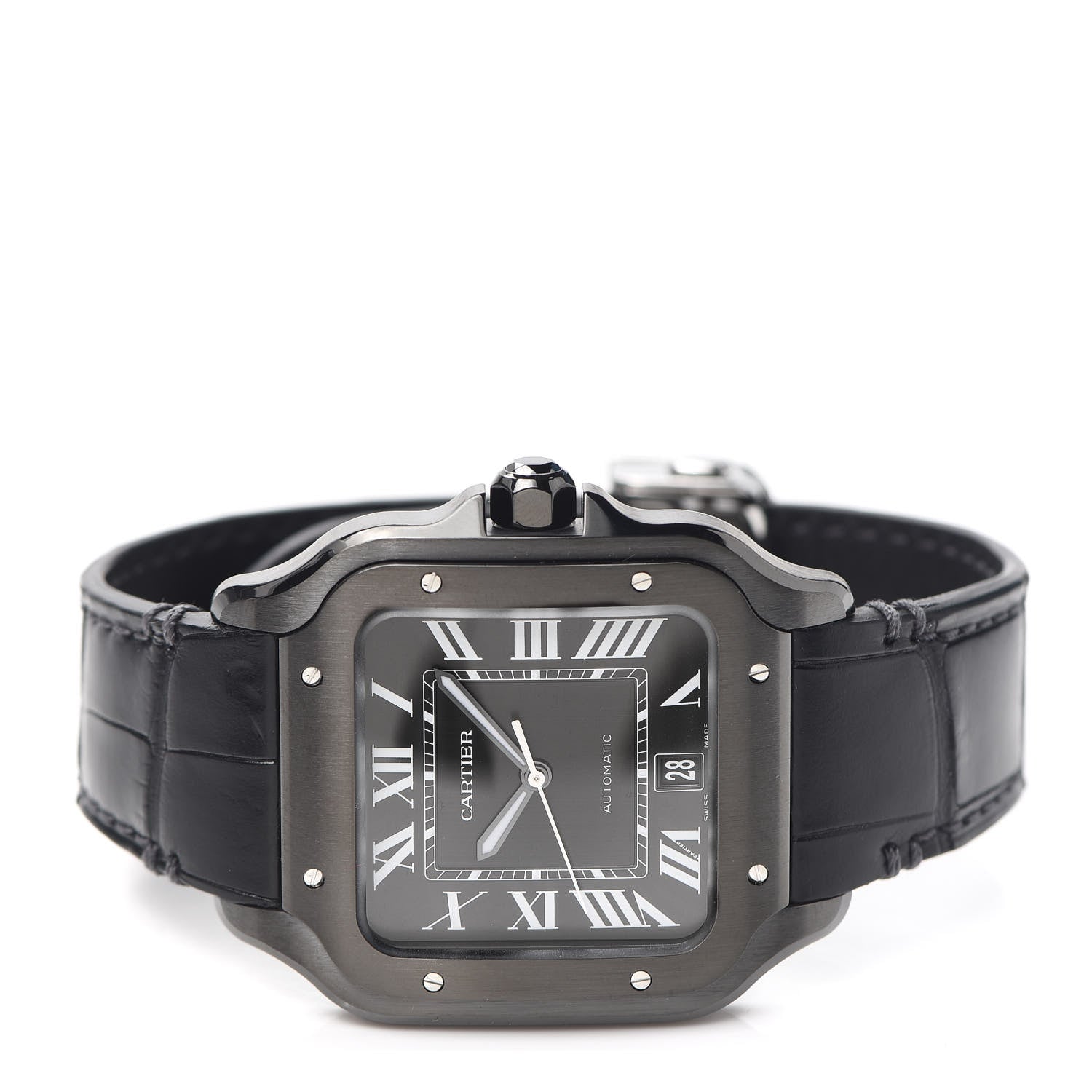Cartier ADLC Stainless Steel Alligator 39.8mm Santos De Cartier Automatic Watch Black 2 of 6
