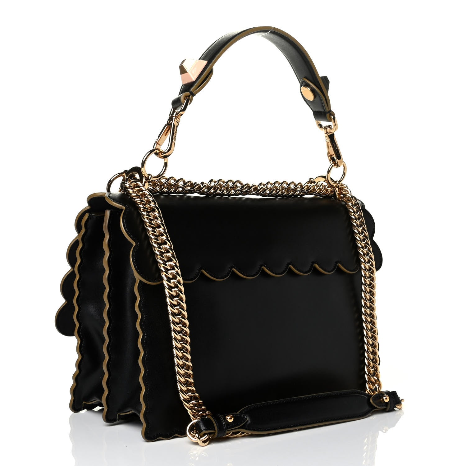 Fendi Vitello Liberty Scalloped Studded Kan I Shoulder Bag Black 2 of 6