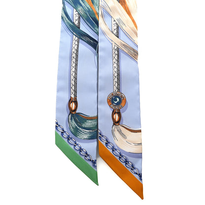 Hermes Silk Cavalcades Twilly Bleu Ciel Creme Vert 2 of 4