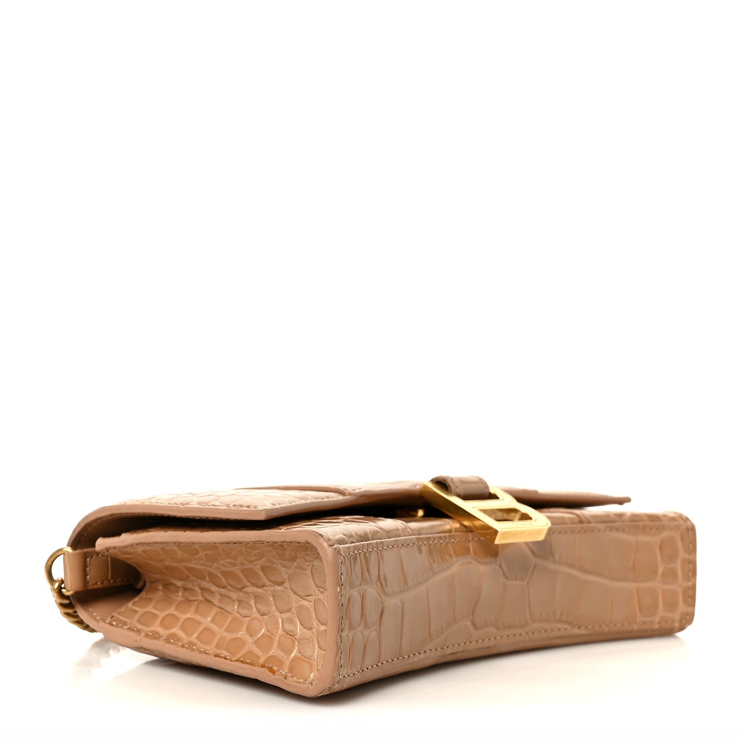 Shiny Calfskin Crocodile Embossed Hourglass Chain Bag Nude Beige