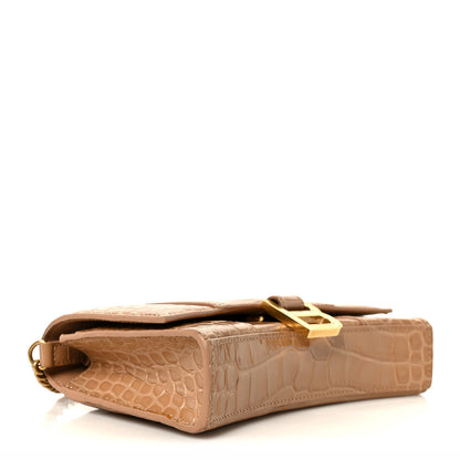 Balenciaga Shiny Calfskin Crocodile Embossed Hourglass Chain Bag Nude Beige 4 of 11