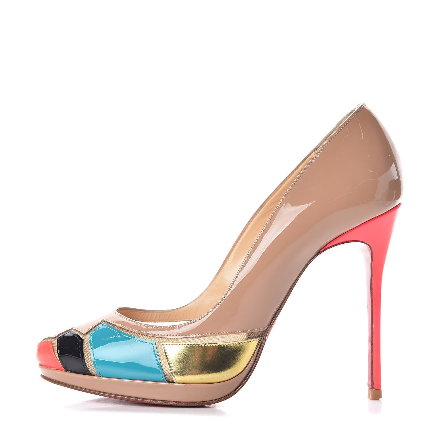 Christian Louboutin Patent Fluo Specchio Astrogirl 120 Pumps 35 Nude 1 of 13