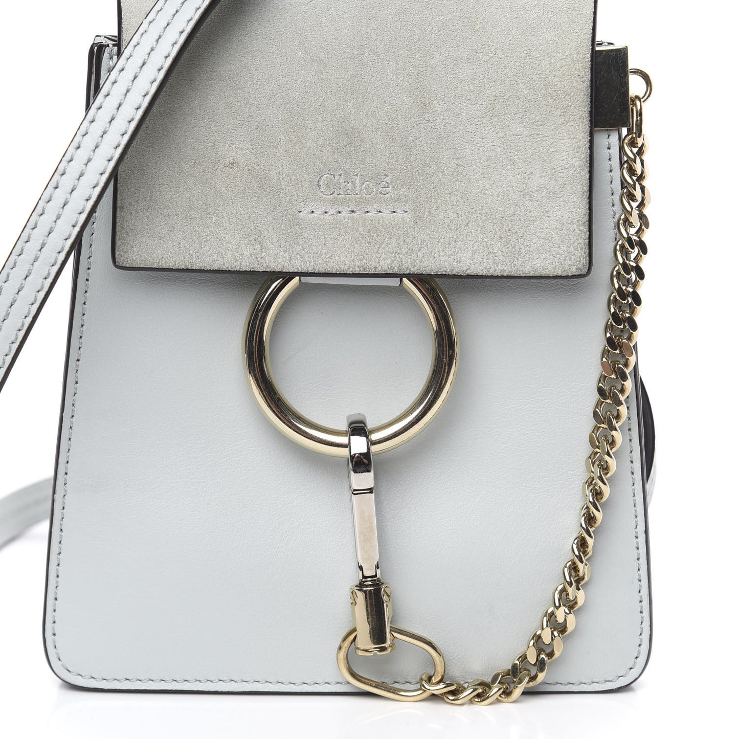 Suede Calfskin Mini Faye Bracelet Bag Airy Grey
