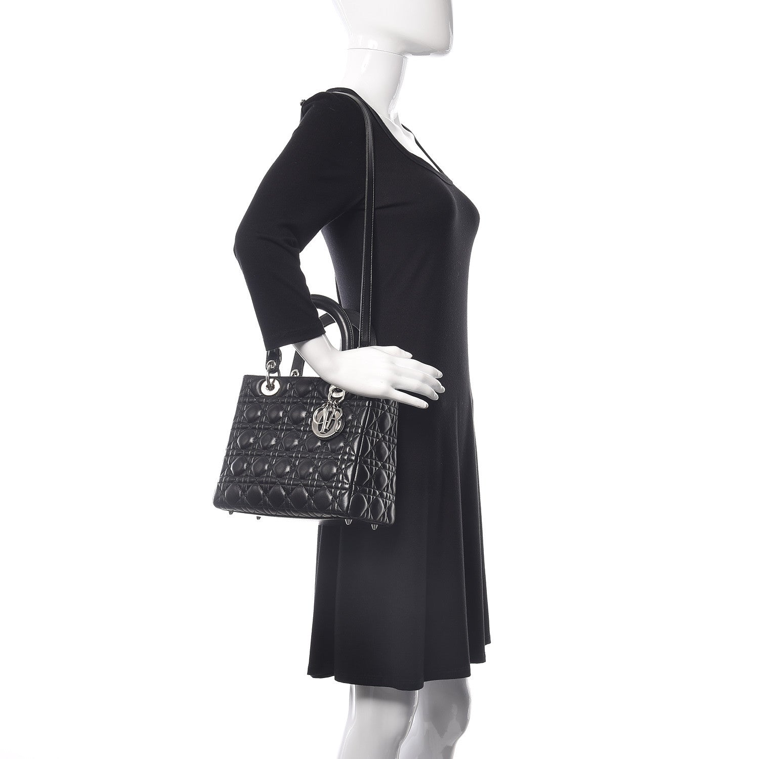 Christian Dior Lambskin Cannage Medium Lady Dior Black 2 of 10