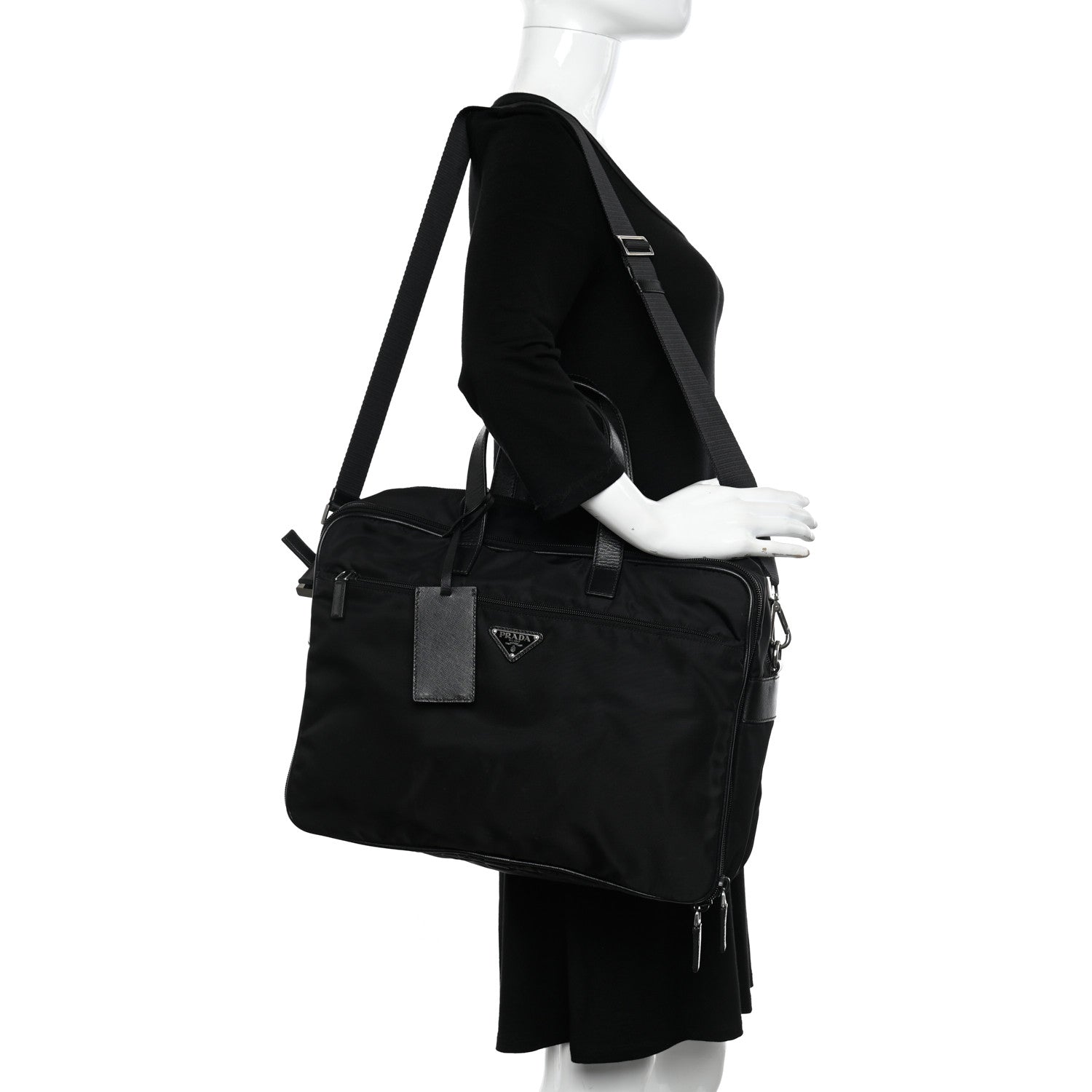 Prada Tessuto Nylon Saffiano Briefcase Black 2 of 15