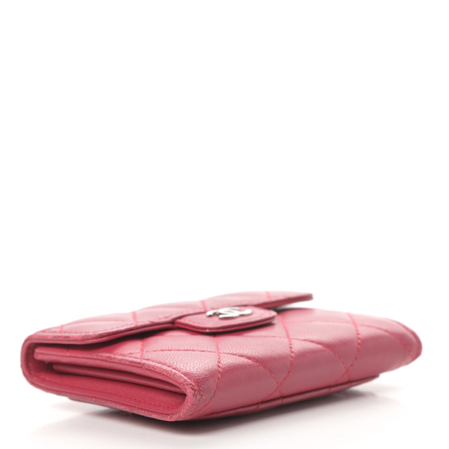 Lambskin Quilted Flap Card Holder Wallet Dark Pink