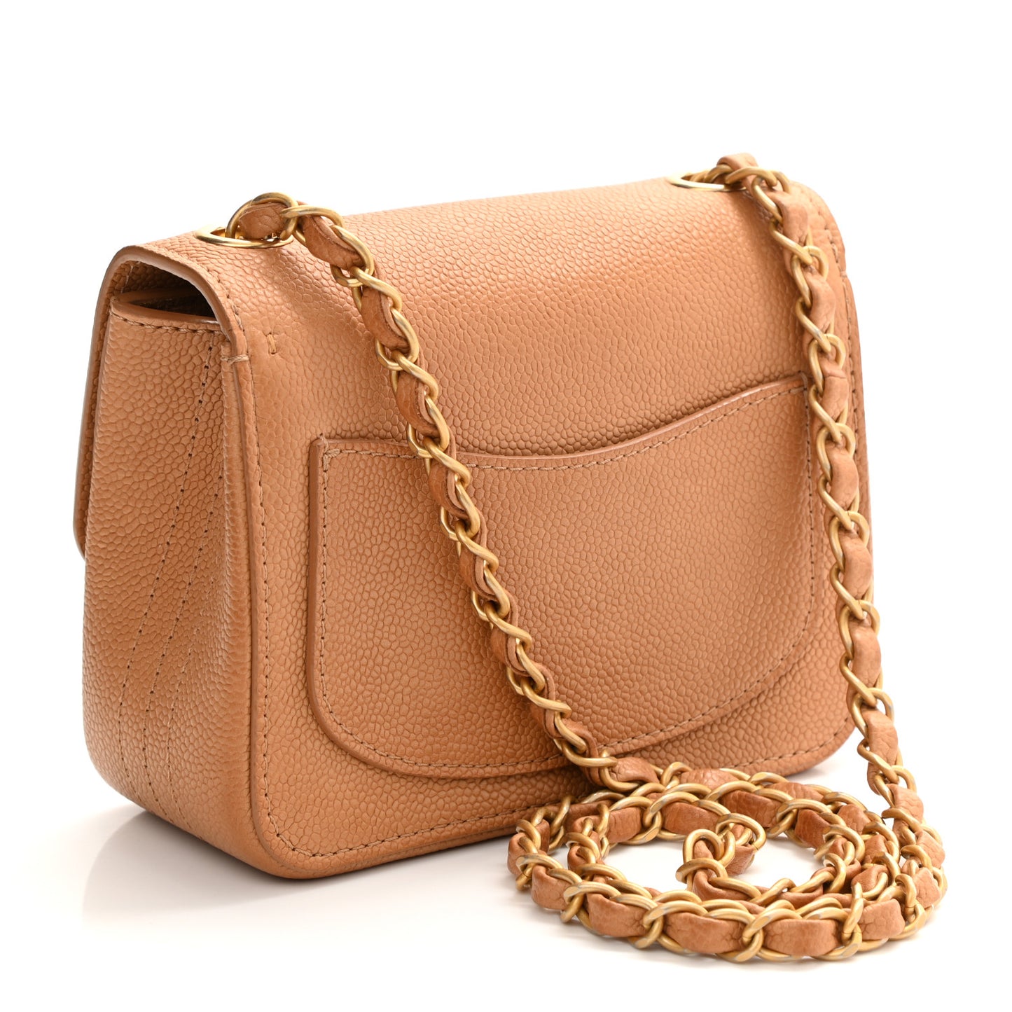 Grained Calfskin Mini Square Classic Pure Flap Brown