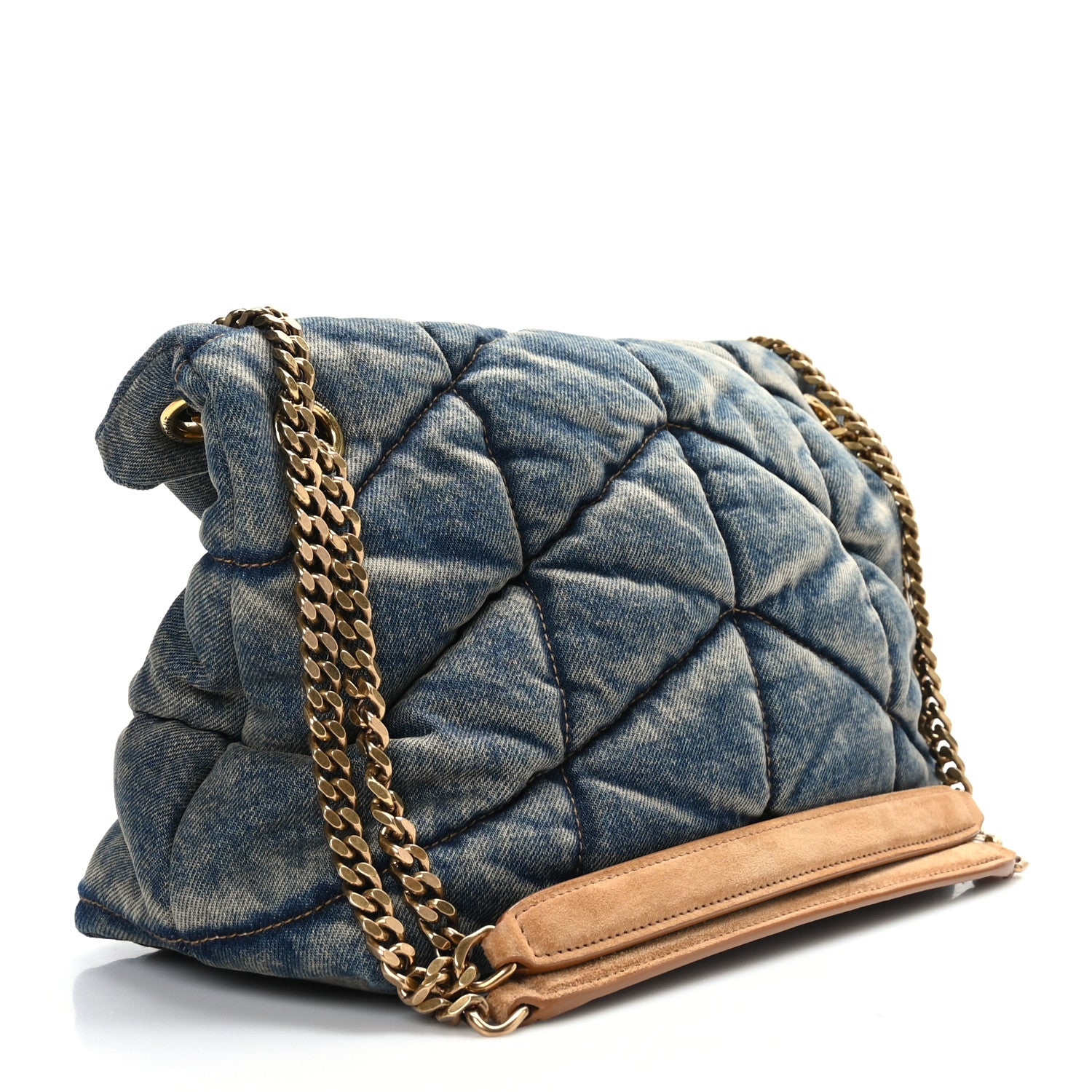 Saint Laurent Denim Quilted Small Loulou Puffer Monogram Chain Satchel Blue Cinnamon 3 of 9