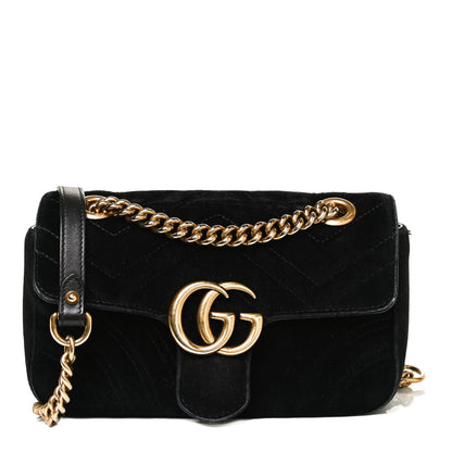 Gucci Velvet Matelasse Mini GG Marmont Shoulder Bag Black 1 of 13